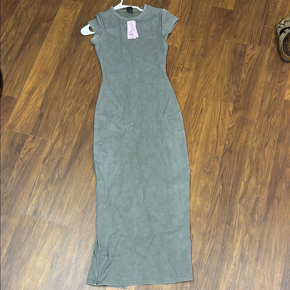 Wild Fable Gray Ribbed Maxi Dress Crew Neck Bodycon